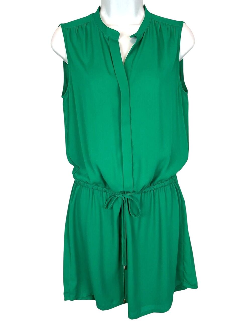 Dalia Green Crepe Sleeveless Lined Blouson Mini Shirt Dress Size S Summer Dress